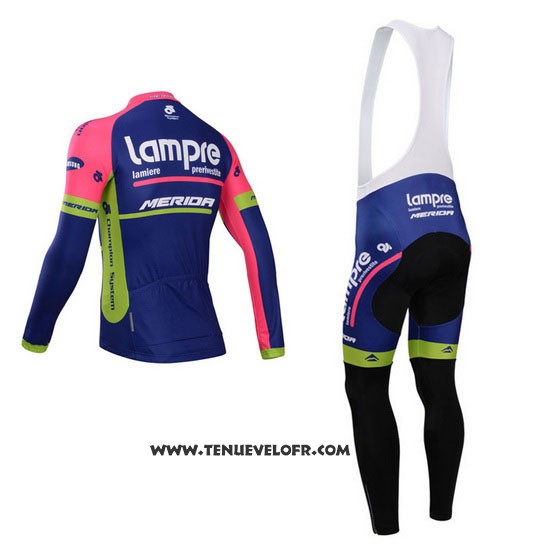 2014 Maillot Ciclismo Lampre Merida Rose et Bleu Manches Longues et Cuissard